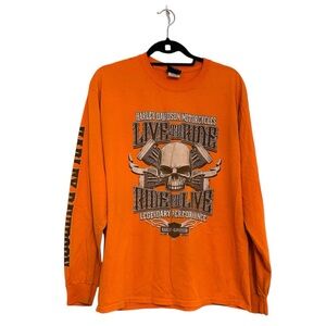 Harley-Davidson Orange Long Sleeve Tee Six Bends Florida Y2K Men’s Size Large